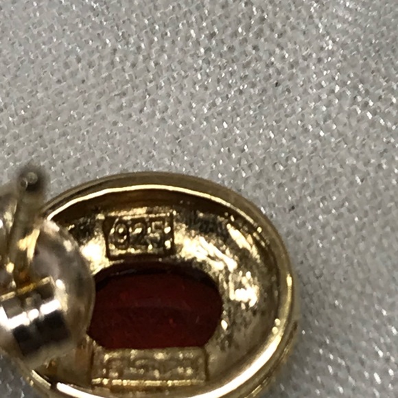 Gold over Sterling Silver Garnet & Diamond Earrings - Picture 5 of 10